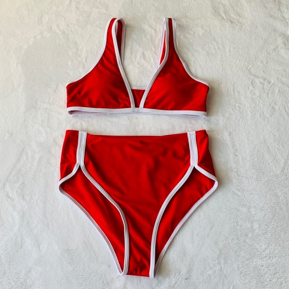 Red and white high waisted bikini - Picture 2 of 9